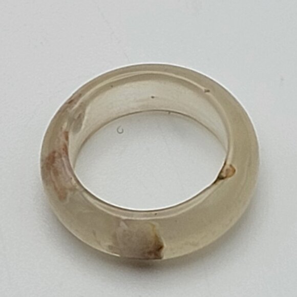 Cherry Blossom Agate Gemstone Ring Size 7.5 Sakura Blossom Gray - Picture 2 of 8